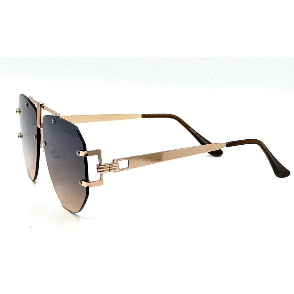 Men Brown Sunglasses Square Rimless Elegant Classy Oversized Exaggerated Lentes‎